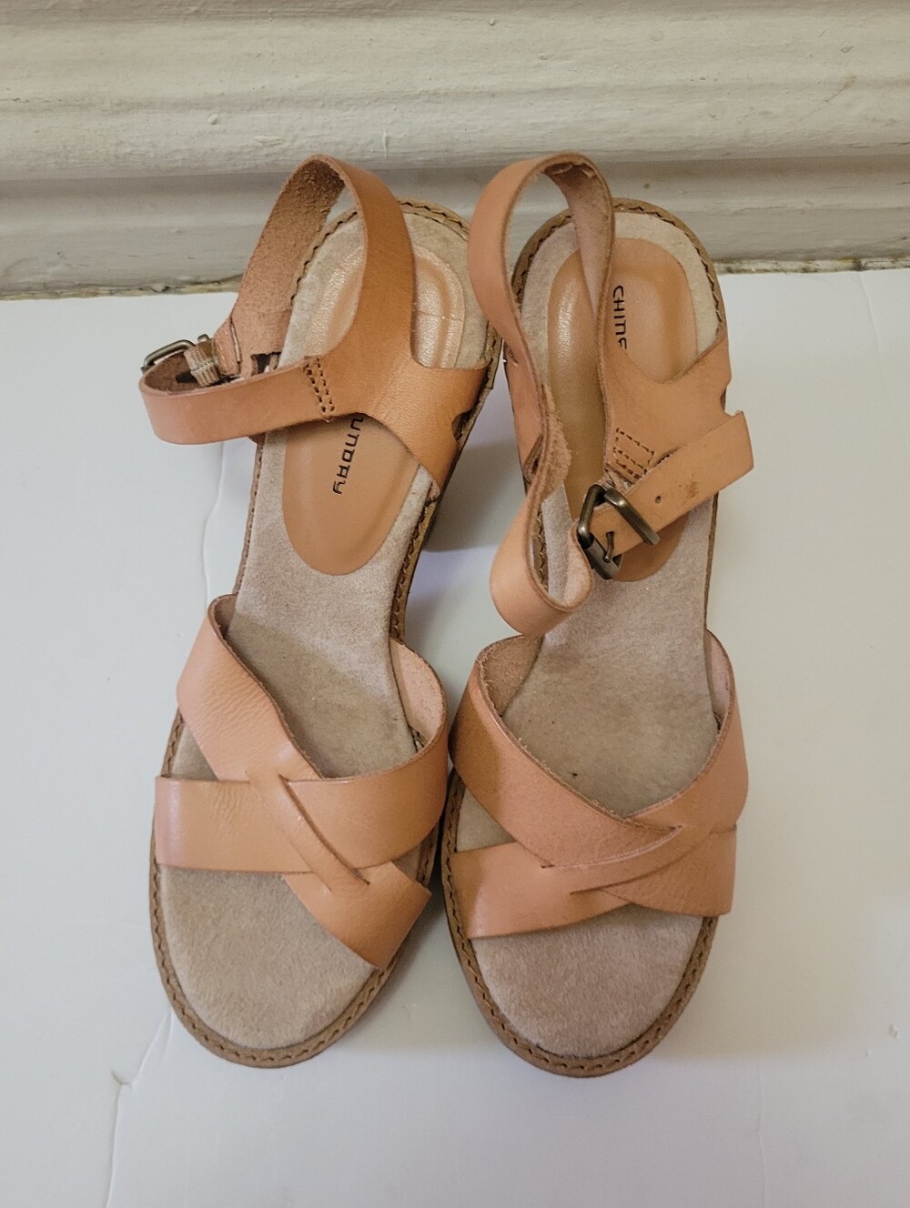 Chinese Laundry Tan Sandal with Chunky Heel Minimalist Neutral Boho